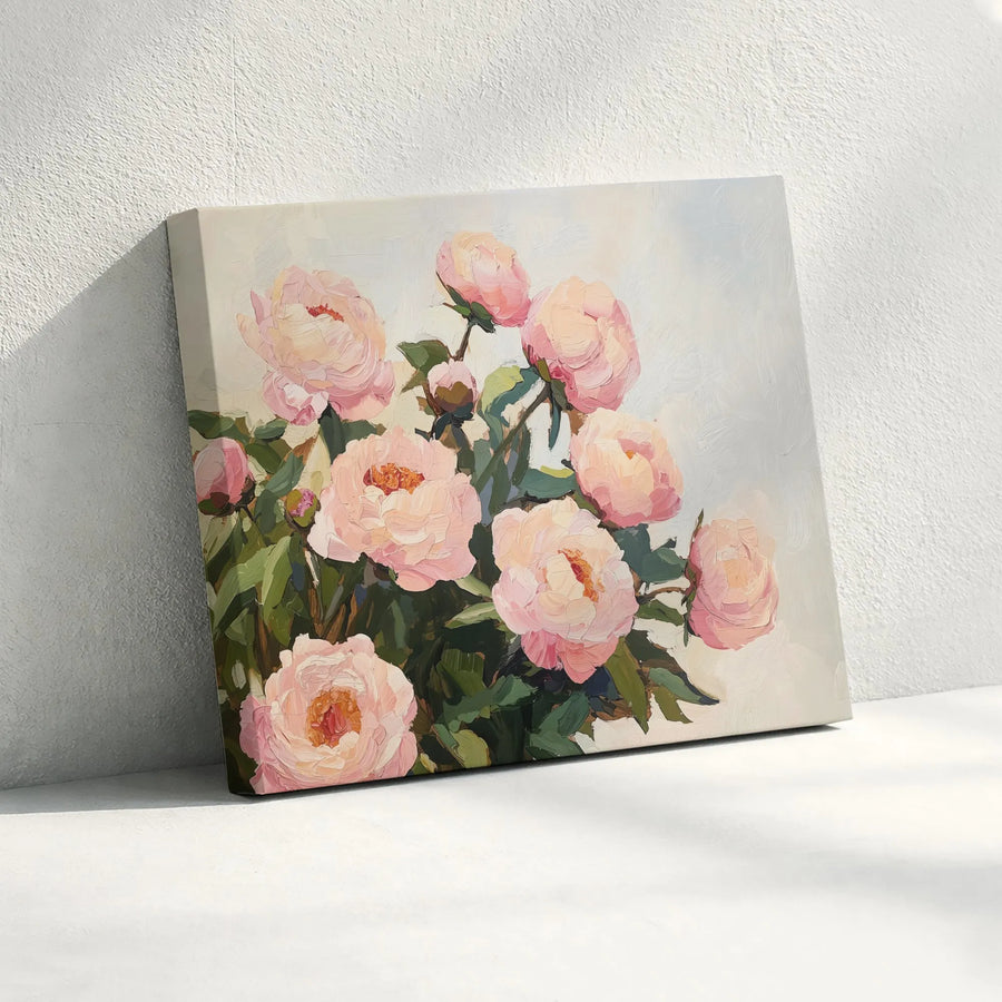 Pink Peony Canvas Wall Art | Textured Floral Impasto Style Print | Thick Gallery Wrap Canvas | Modern Farmhouse Decor Gift
