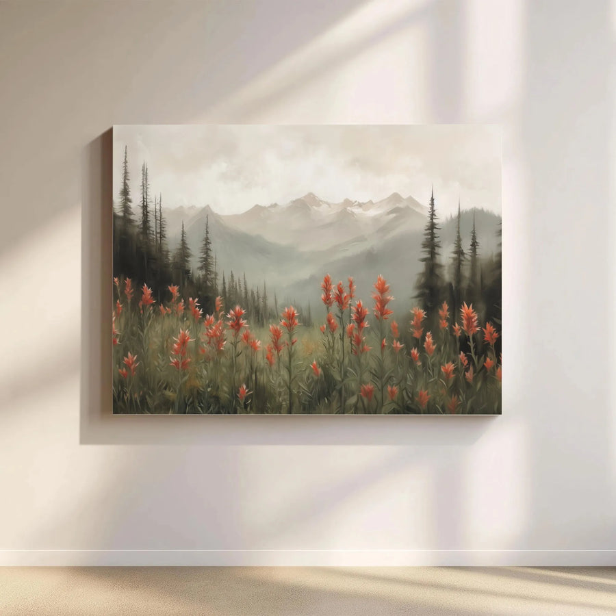 Mountain Wildflower Canvas Art | Vintage Mountain Landscape Print | Premium Gallery Wrapped Canvas | Rustic Home Decor Gift