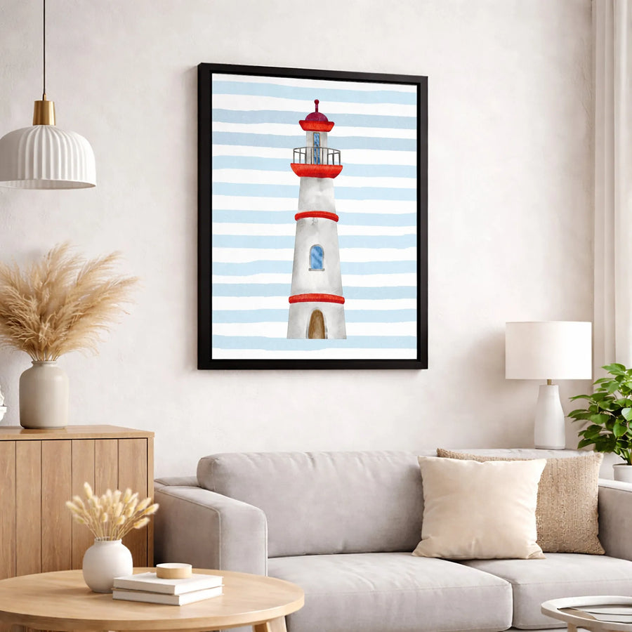 Nautical Lighthouse Canvas Wall Art | Watercolor Coastal Decor | Premium Gallery Wrap Print | Beach House Nursery Gift
