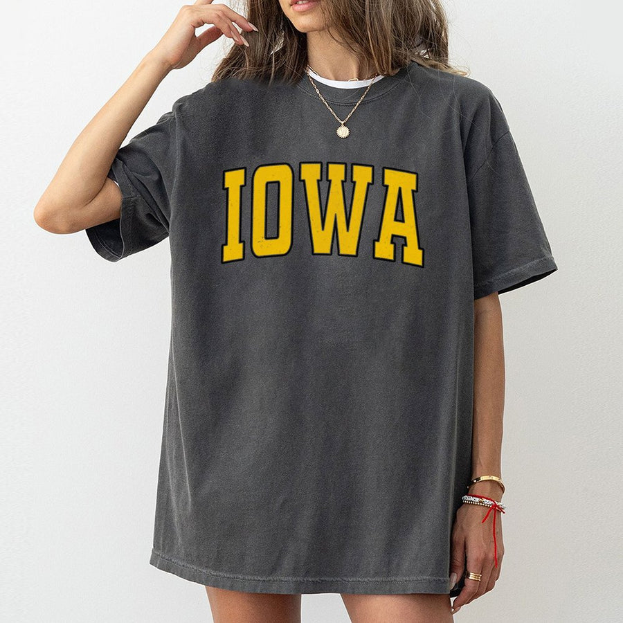Iowa In Yellow Collegiate Letters T-Shirt