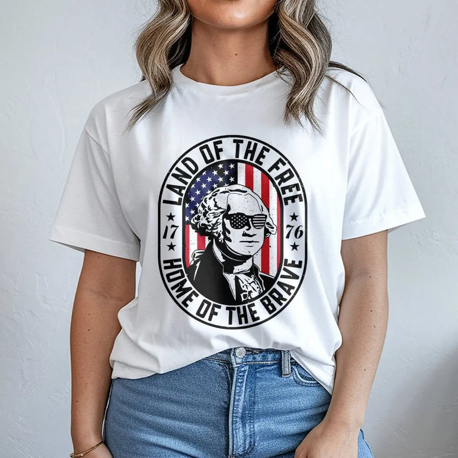 George Washington T-Shirt | Patriotic American Flag Sunglasses Design | 100% Cotton Premium Tee | USA 1776 Independence Day Gift For Men & Women