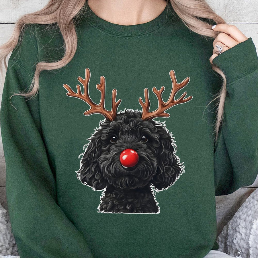 Black Goldendoodle Christmas Sweatshirt | Cute Reindeer Doodle Graphic | Premium Cotton Blend | Holiday Gift for Dog Mom and Dad
