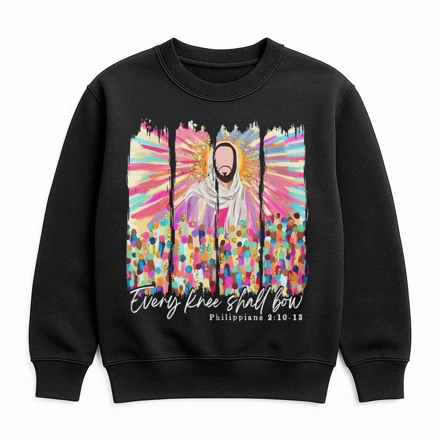 Every Knee Shall Bow Sweatshirt | Religious Bible Verse Graphic Tee | Premium Cotton Blend | Faith-Based Christian Gift for Believers