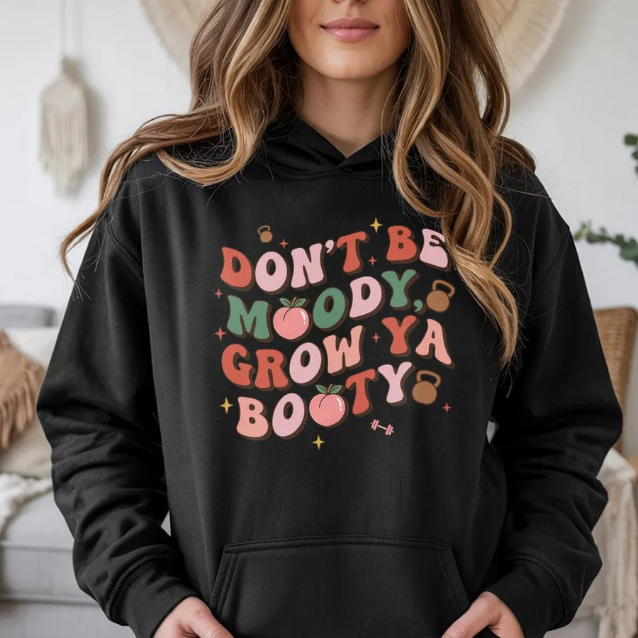 Grow Ya Booty Hoodie | Retro Funny Workout Graphic Top | Soft Cotton Blend Pullover | Premium Gym Gift for Women