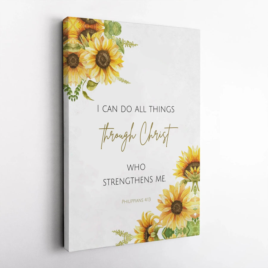 Philippians 4:13 Canvas Print | Watercolor Sunflower Bible Verse Art | Premium Gallery Wrapped Canvas | Inspirational Christian Gift for Women