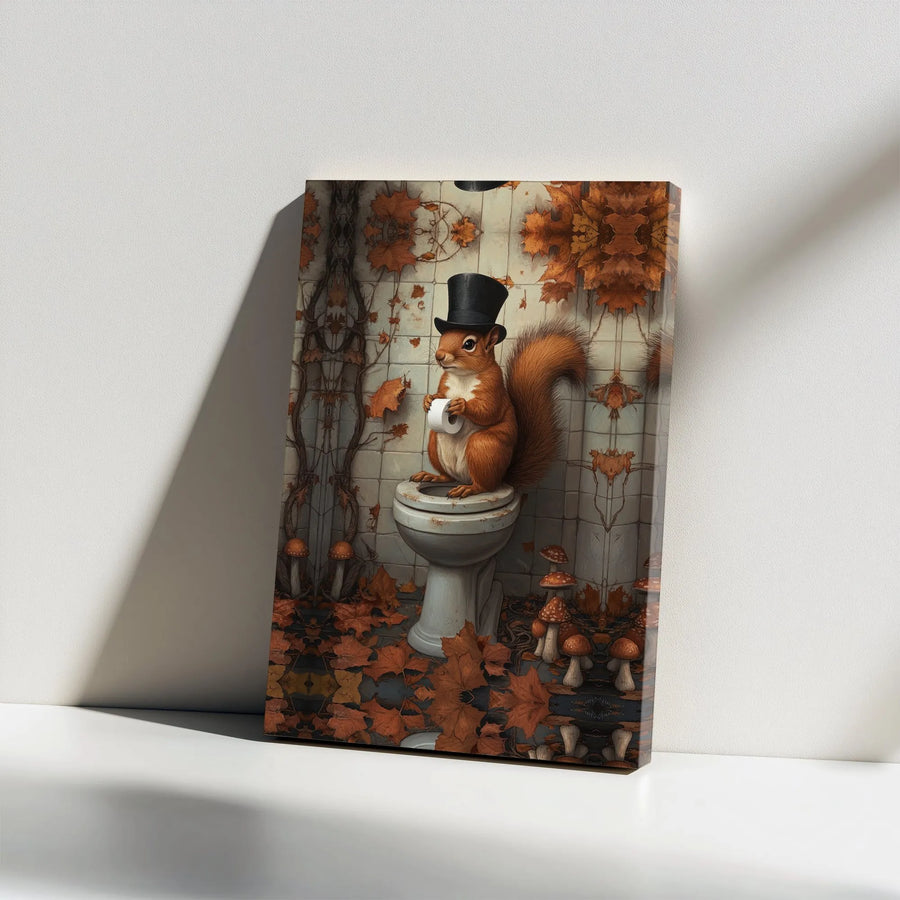 Funny Squirrel Wall Art | Whimsical Animal in Top Hat | Premium Gallery Wrapped Canvas | Funny Bathroom Decor Gift