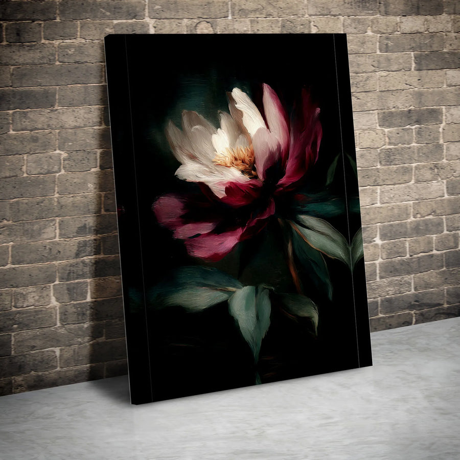 Dark Floral Canvas Wall Art | Dramatic Peony Oil Painting Print | Premium Gallery Wrapped Canvas | Modern Botanical Home Decor Gift
