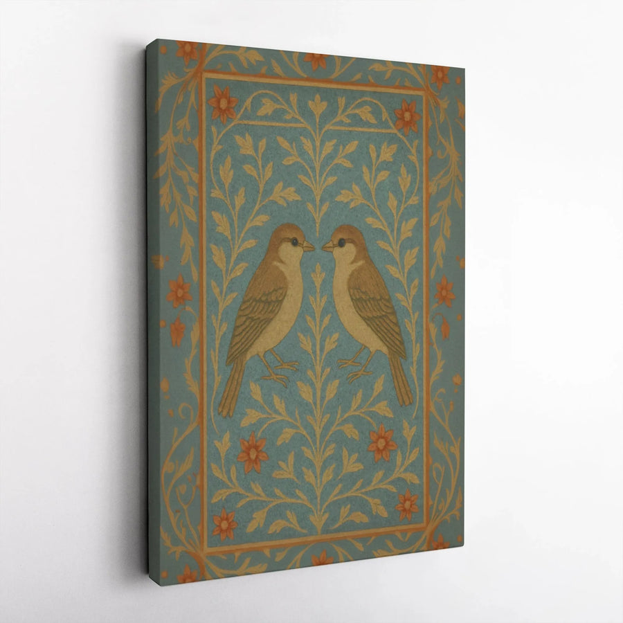 Art Nouveau Bird Canvas Wall Art | Two Sparrows Floral Botanical Print | Premium Gallery Wrap Decor | Nature Inspired Gift for Home Office