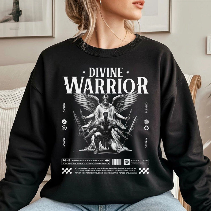 Divine Warrior Angel Sweatshirt | Roman Soldier Graphic Print | Premium Cotton Blend | Streetwear Hoodie for Men and Women Gift