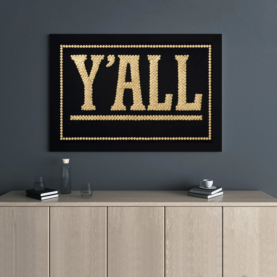Y'all Wall Art Canvas | Tufted Text Typography Design | Premium Gallery Wrap 1.25" Frame | Southern Home Decor Gift for Housewarming