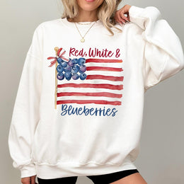 Red White and Blueberries Sweatshirt | Patriotic American Flag Fruit Design | Soft Cotton Blend Unisex Pullover | July 4th Gift for Her