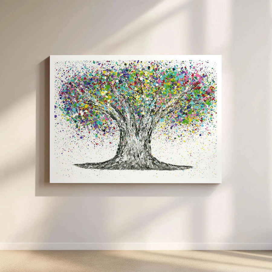 Abstract Tree of Life Canvas Art | Colorful Paint Splatter Wall Decor | Premium Gallery Wrap Print | Modern Living Room Gift