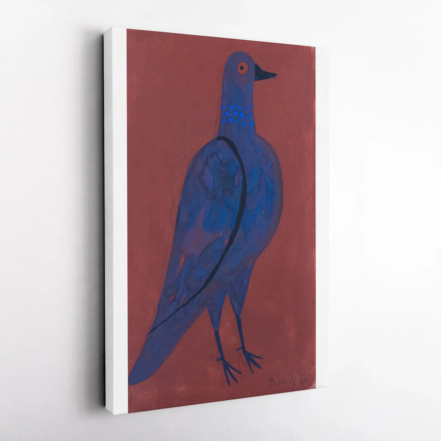 Blue Pigeon Canvas Wall Art | Modern Folk Art Bird Painting | Premium Gallery Wrapped Canvas | Modern Home Decor Gift