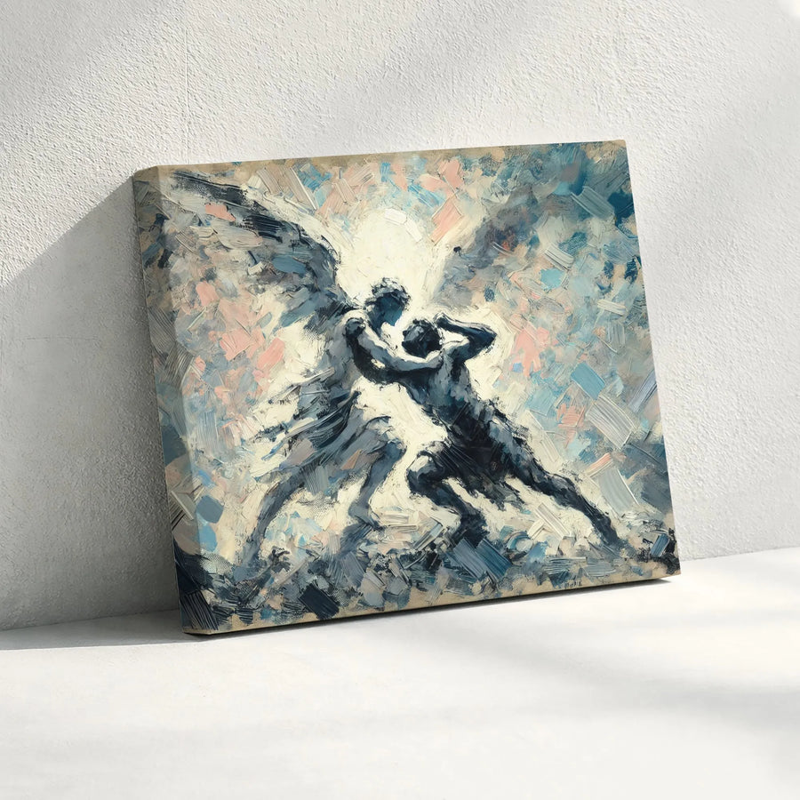 Jacob Wrestling Angel Canvas Art | Abstract Impasto Painting Print | Thick Gallery Wrap Canvas | Christian Home Decor Gift