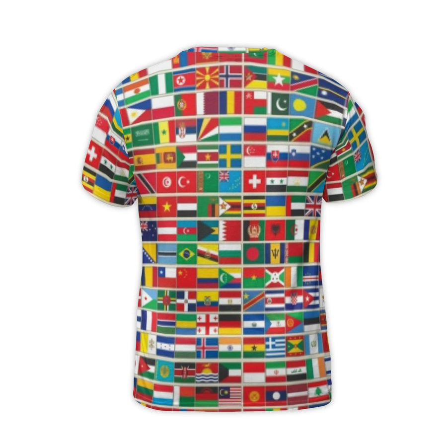 World Flags All-Over Print 3D T-Shirt | International Global Nations Pattern | Soft Stretchy Polyester Blend | Premium Travel Gift For Him & Her