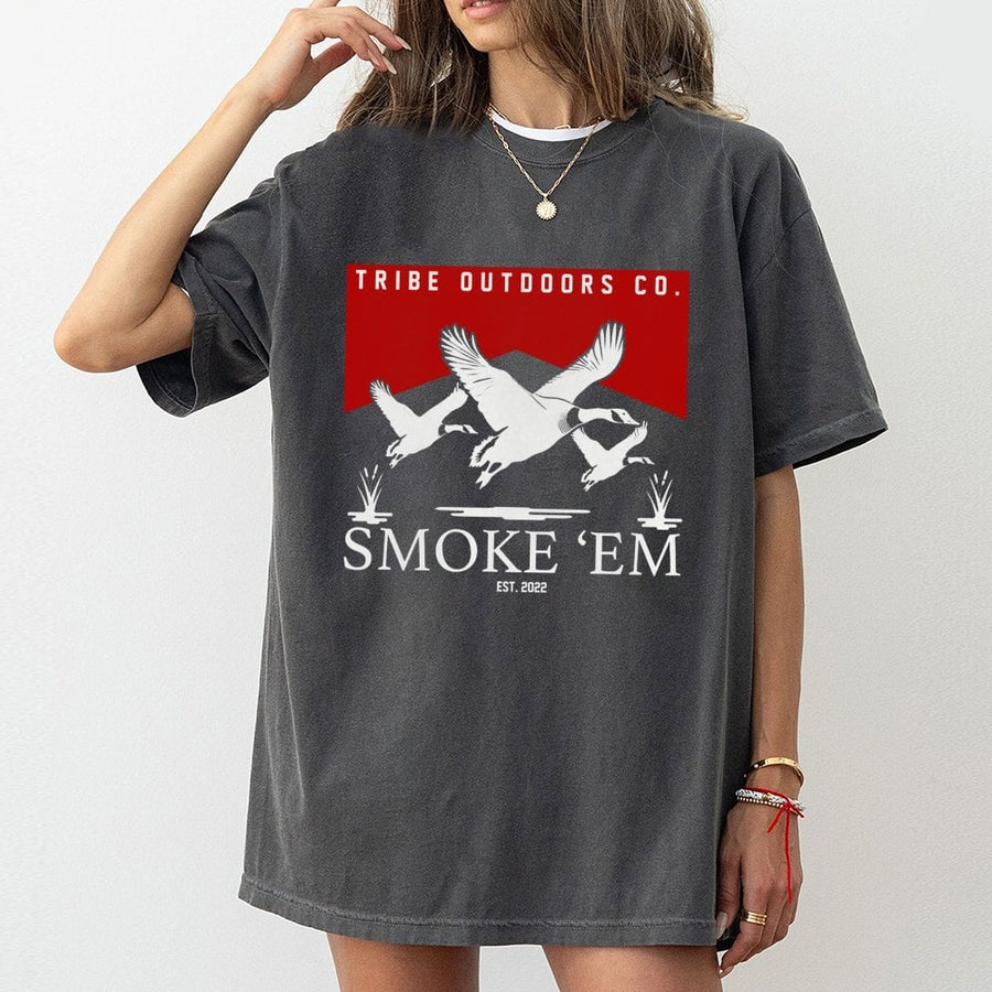 Duck Hunting T-Shirt | Smoke Em Waterfowl Graphic Tee | Premium 100% Cotton Shirt | Gift for Hunters and Outdoorsmen