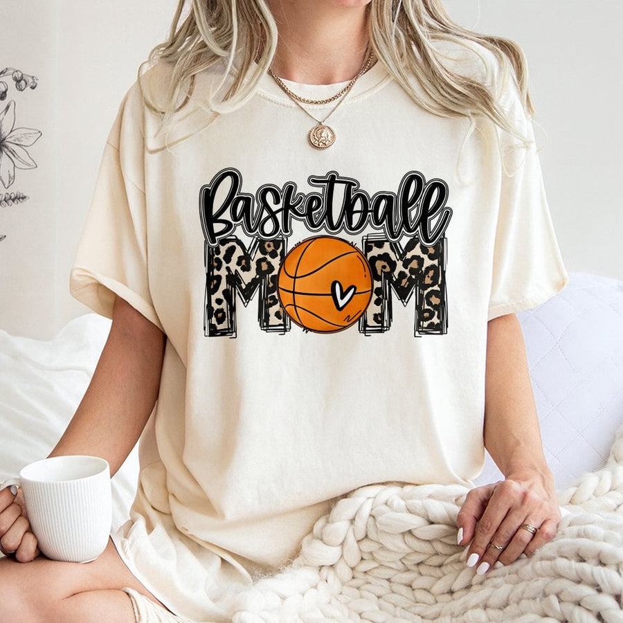 Basketball Mom T-Shirt | Leopard Print Graphic Tee | Premium 100% Cotton | Sports Fan Mother's Day 2026 Gift For Basketball Season