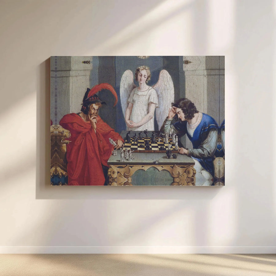 The Chess Players Canvas Wall Art | Moritz Retzsch Classic Painting | Premium Gallery Wrapped Print | Gift for Chess Lovers and Collectors