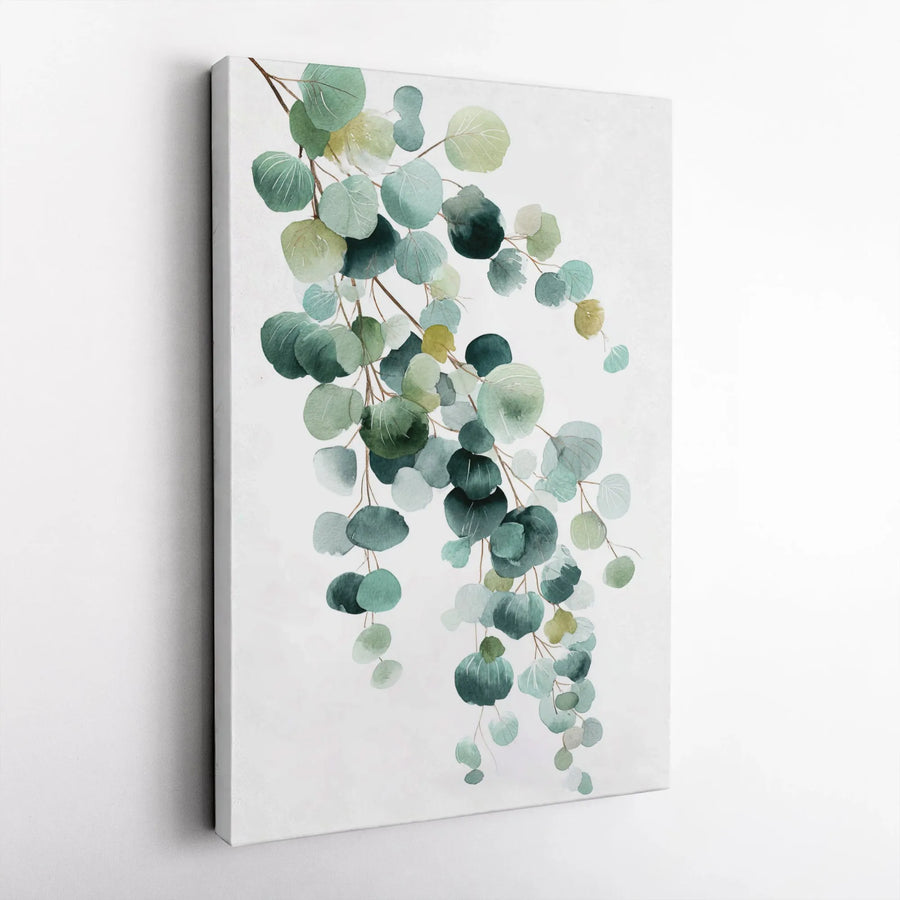 Watercolor Eucalyptus Leaves Canvas Wall Art | Minimalist Botanical Greenery Print | Premium Gallery Wrapped Decor | Modern Home Office Gift