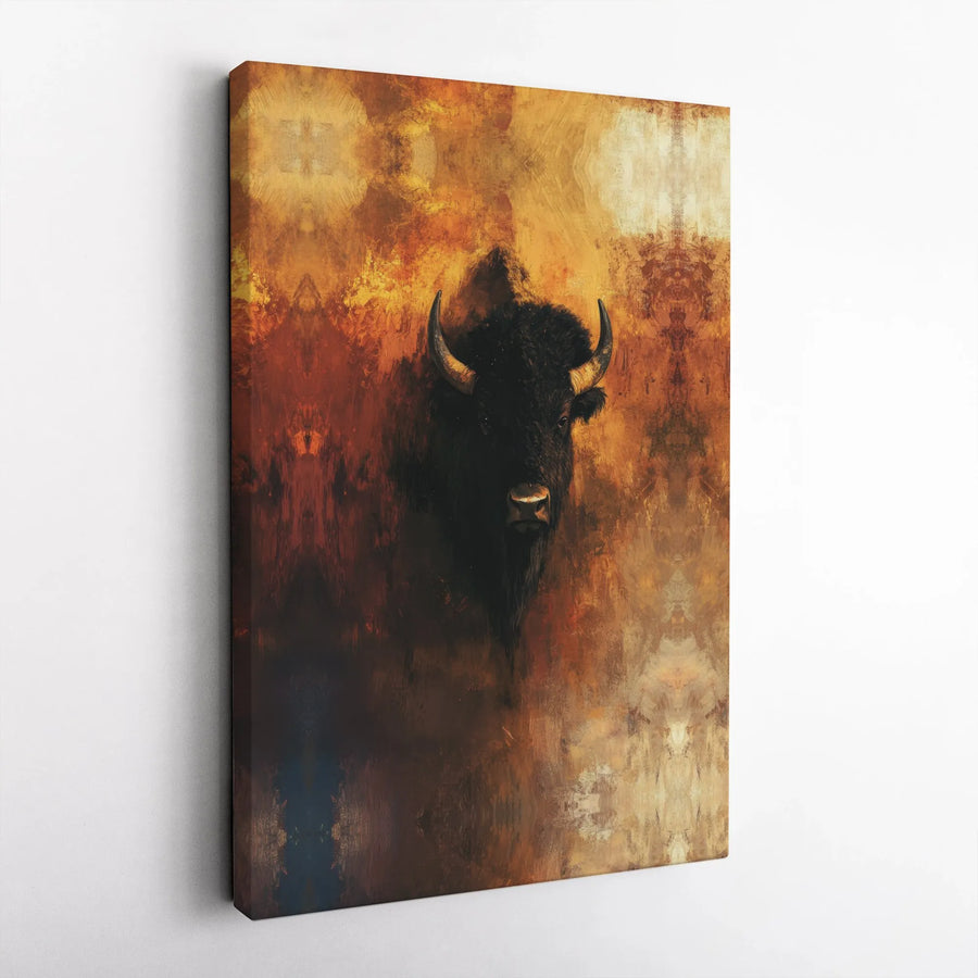 American Bison Canvas Art | Rustic Abstract Wildlife Wall Decor | 1.25 Inch Gallery Wrap | Premium Nature Print for Living Room Office