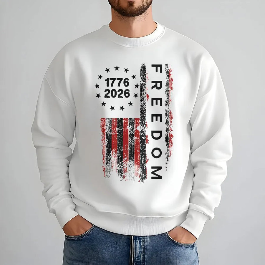 1776-2026 Sweatshirt | Distressed American Freedom Flag Graphic | Premium Cotton Tee | Patriotic USA Semiquincentennial Gift for Men & Women