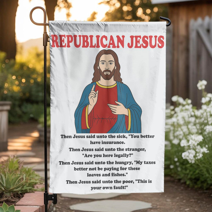 Republican Jesus Garden Flag | Satirical Commentary Yard Banner | Durable All-Weather Polyester | Funny Protest Gift For Home Decor