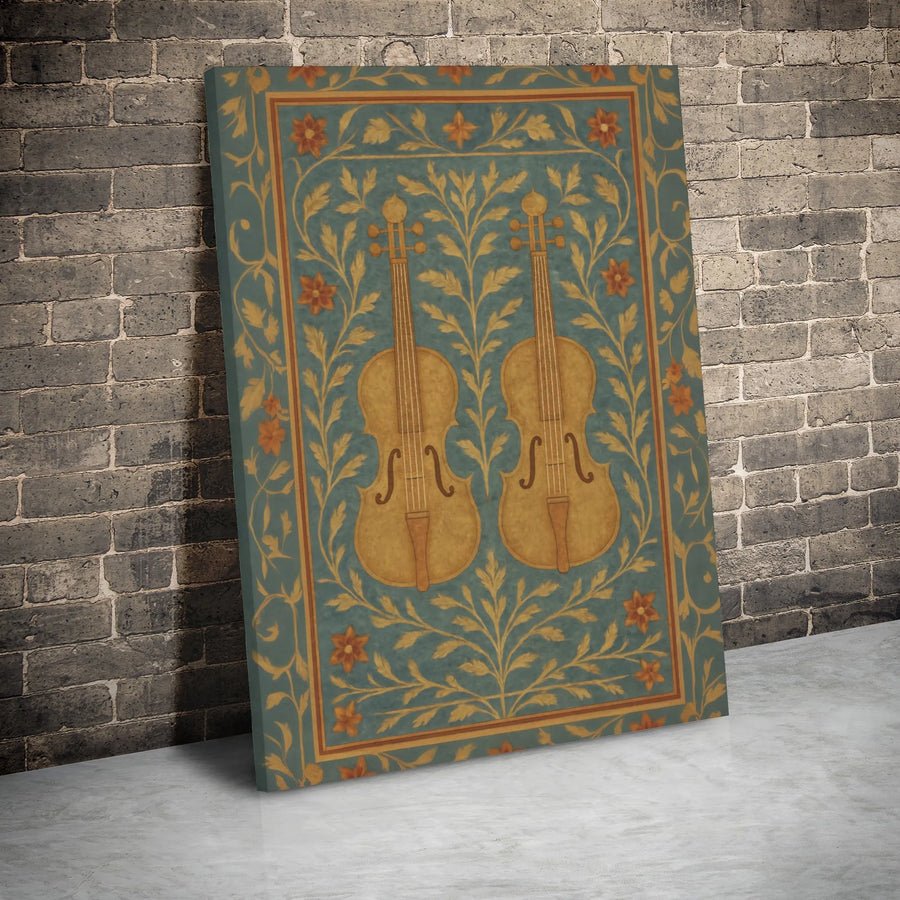 Violin Canvas Wall Art | Botanical Floral Vine Illustration | Premium Gallery Wrap Print | Music Room Decor for Musicians and Violinists