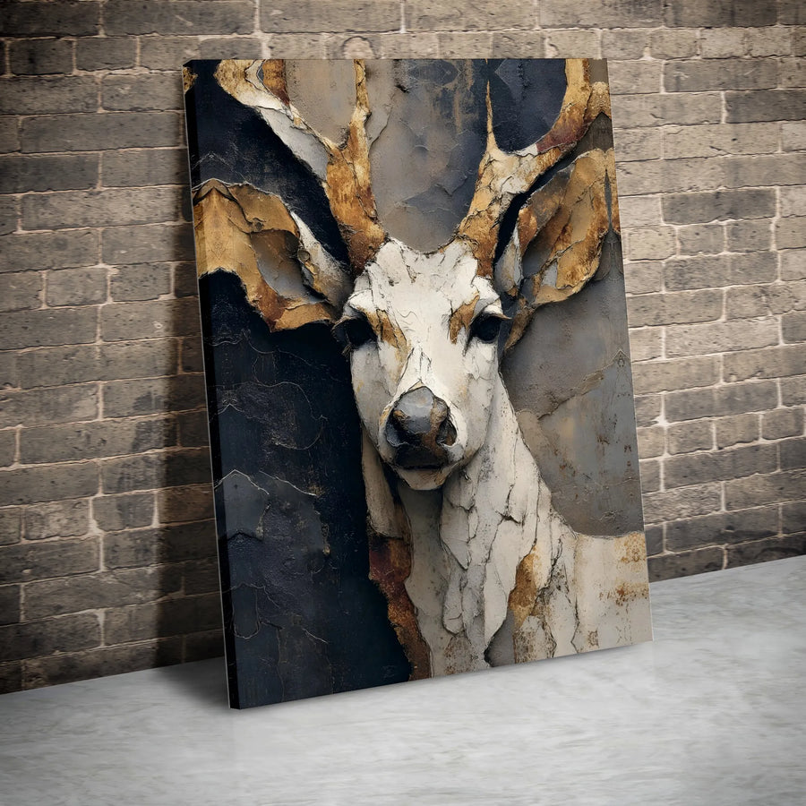 Rustic Stag Wall Art | Textured Animal Portrait | Premium Gallery Wrapped Canvas | Modern Living Room Decor Gift