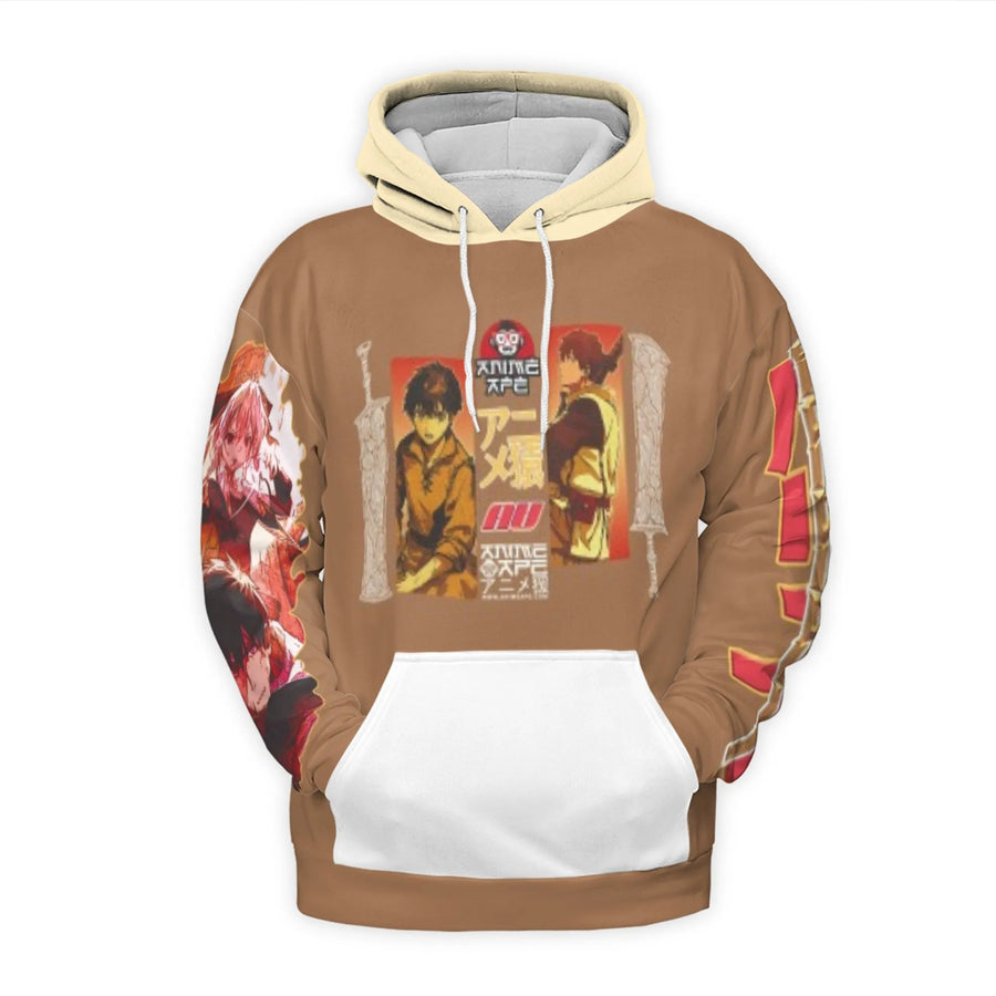 Anime Warrior 3D Hoodie | Fantasy Sword Fighter Graphic Design | Premium Polyester Fleece Pullover | Unisex Gift for Anime Fans and Gamers