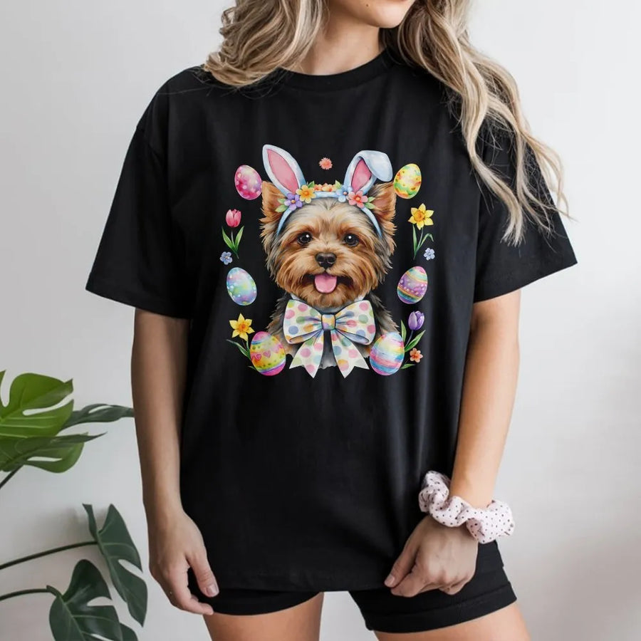 Yorkshire Terrier Easter T-Shirt | Cute Bunny Ears Puppy Graphic | 100% Cotton Premium Tee | Spring Holiday Dog Lover Gift