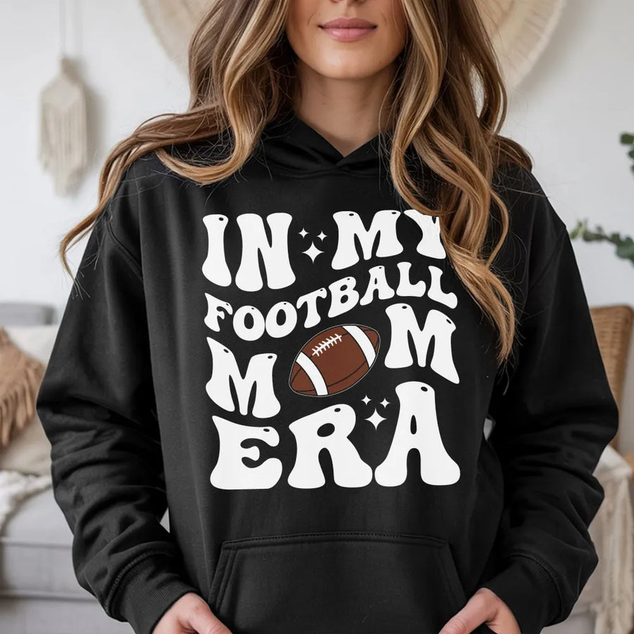 In My Football Mom Era Hoodie | Retro Groovy Game Day Apparel | Soft Cotton-Blend | Trendy Gift For Football Moms And Sports Fans