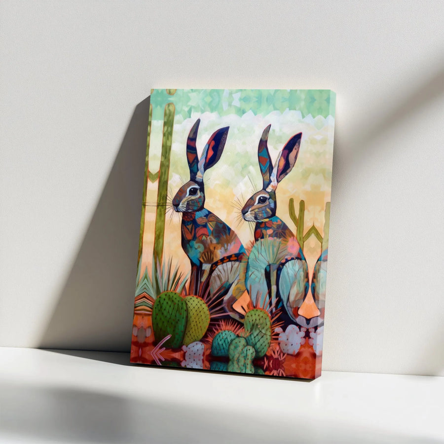 Southwestern Jackrabbit Canvas Wall Art | Colorful Abstract Rabbit Painting | Premium Gallery Wrapped Canvas | Boho Desert Home Decor Gift