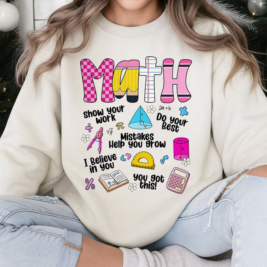 Math Teacher Sweatshirt | Cute Retro School Supplies Graphic | Cotton Blend Unisex Pullover | Appreciation Gift For Mathematicians