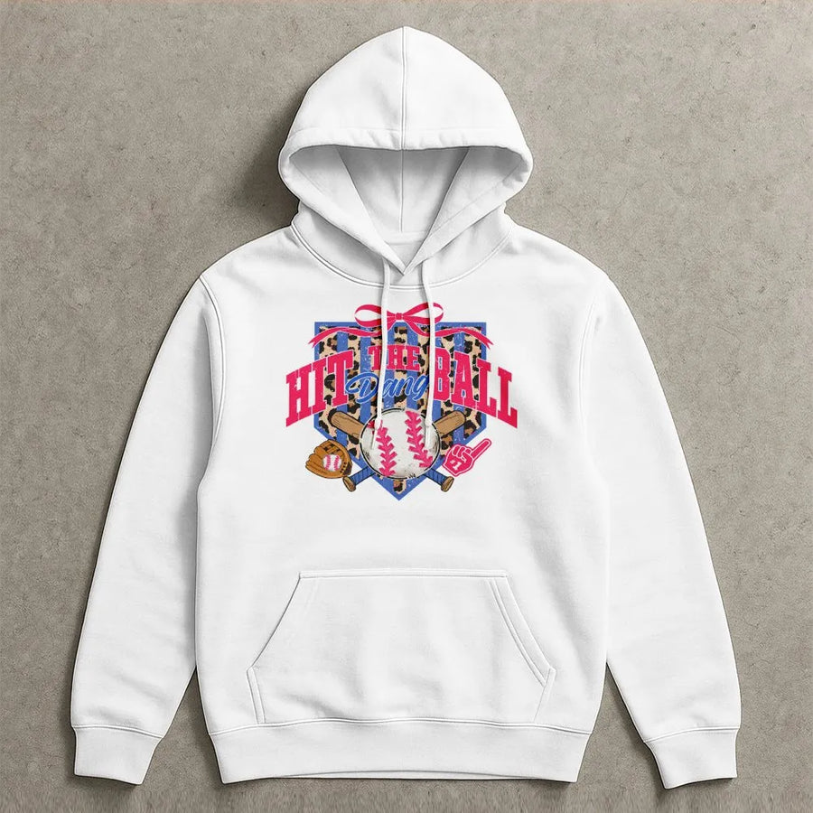 Game Day Baseball Hoodie | Coquette Leopard Print 'Hit The Dang Ball' Graphic | Soft Unisex Crewneck | Gift for Baseball Mom