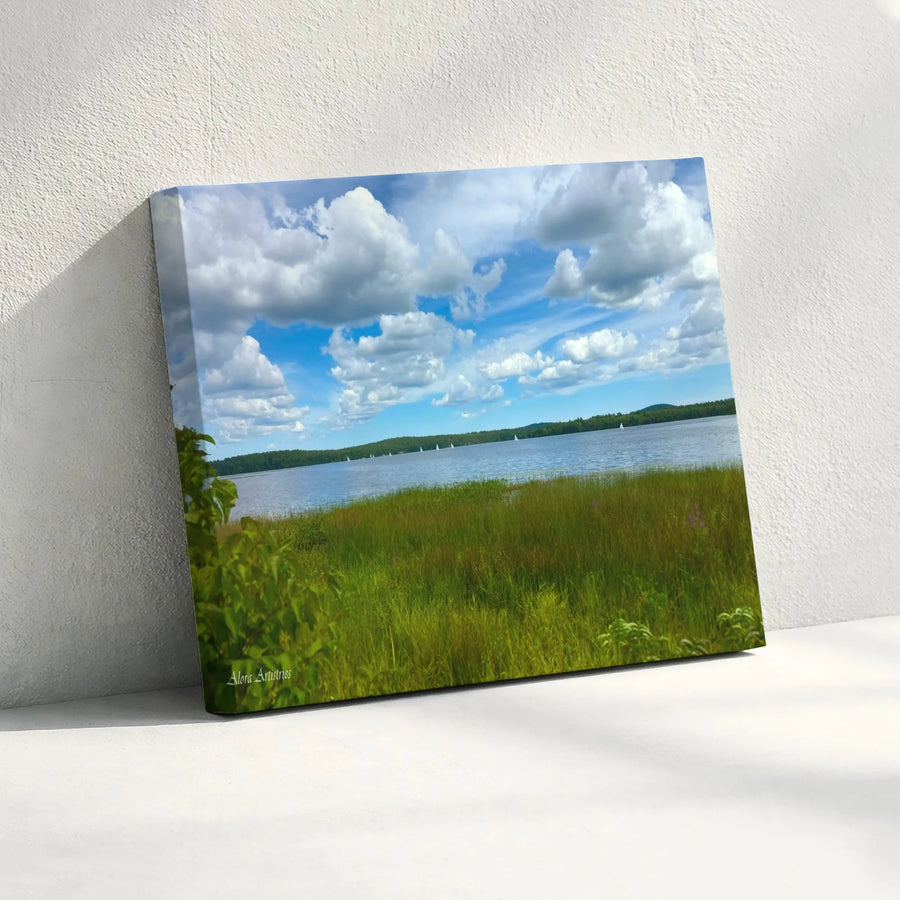 Summer Lake Landscape Canvas Wall Art | Peaceful Sailboat Nature Print | 1.25" Thick Gallery Wrap | Premium Home & Office Decor Gift