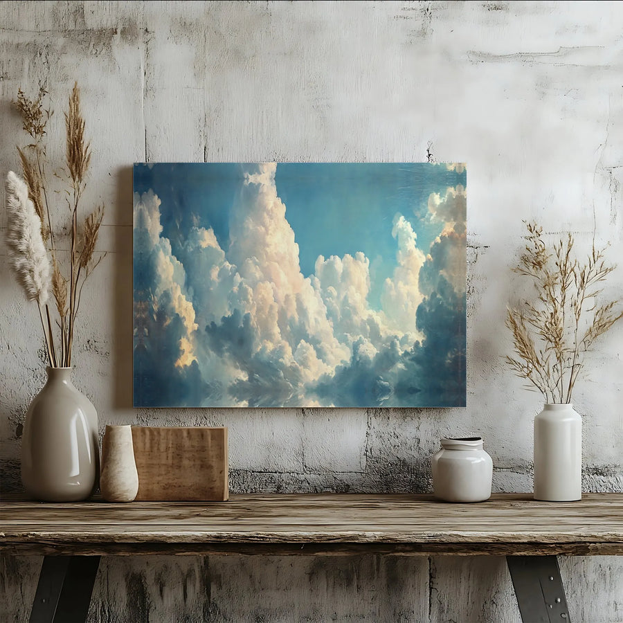 Dramatic Cloudscape Canvas Wall Art | Blue Sky Atmospheric Painting | 1.25-Inch Premium Gallery Wrap | Modern Home Office Decor Gift