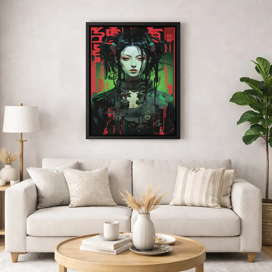 Cyberpunk Geisha Canvas Art | Futuristic Sci-Fi Wall Decor | Premium Fade-Resistant Print | Gift for Gamer & Anime Lover