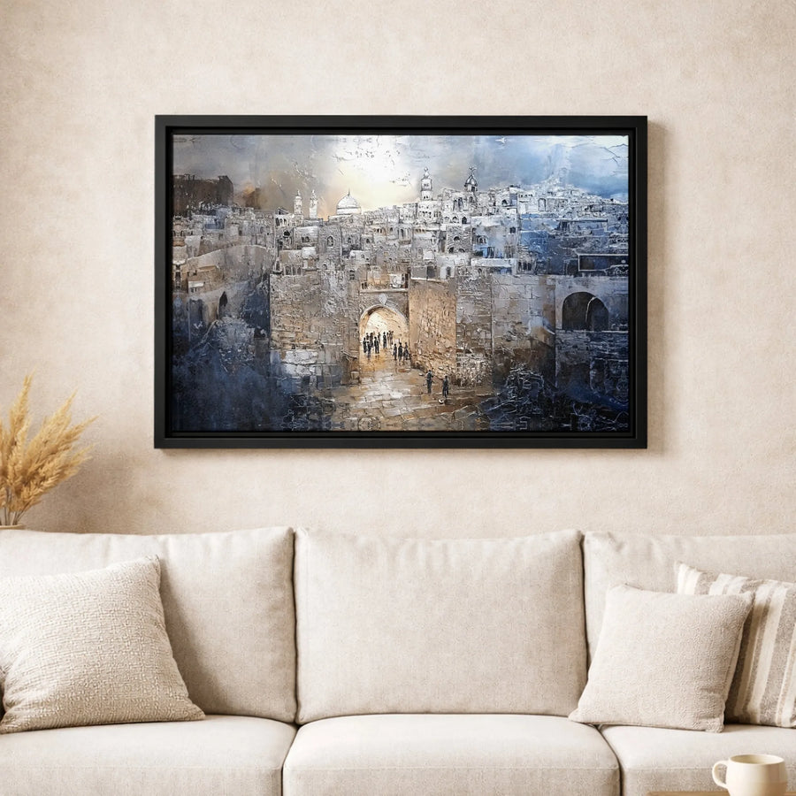Jerusalem Old City Gate Canvas Print | Textured Impasto Architectural Art | Premium Gallery-Wrapped Decor | Historic Wall Art Gift