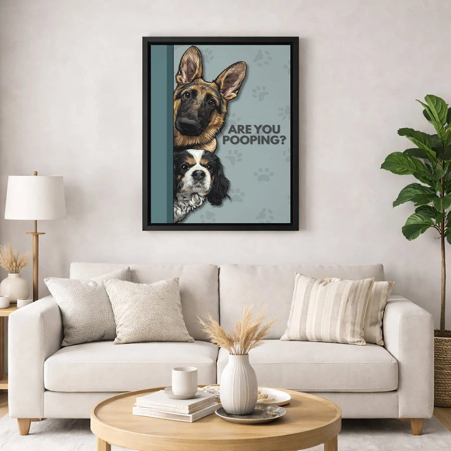 Dog Bathroom Wall Art | German Shepherd and Cavalier King Charles Spaniel Portrait | 1.25 Inch Premium Gallery Canvas | Funny Home Decor Gift