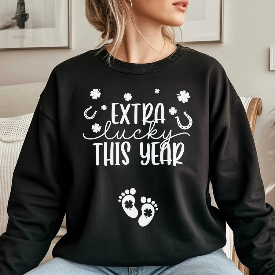Extra Lucky This Year Pregnancy Sweatshirt | St. Patrick's Day Maternity Shirt | Soft Cotton Blend Crewneck | Cute Baby Announcement Gift