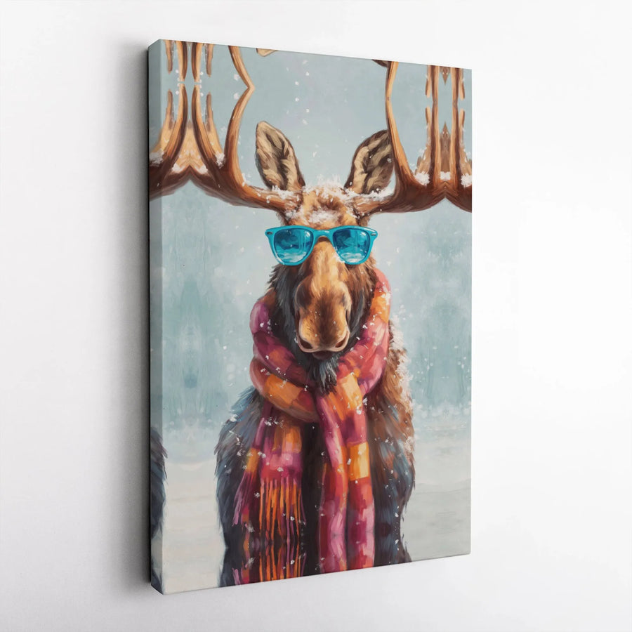 Moose Canvas Wall Art | Whimsical Winter Animal Print | Premium Gallery Wrap Decor | Fun Lodge Cabin Gift for Nature Lovers