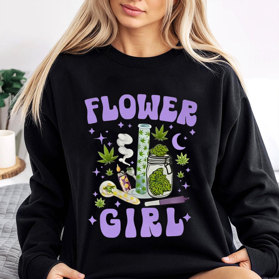 Flower Girl Sweatshirt | 420 Aesthetic Graphic Tee | Premium Cotton Blend | Gift For Cannabis Enthusiasts