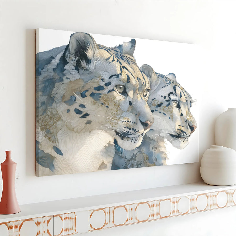 Snow Leopard Horizontal Canvas Wall Art | Elegant Ornate Wild Cat Fine Art Print | Premium 1.25" Gallery Wrap | Modern Living Room Decor & Unique Nature Lover Gift