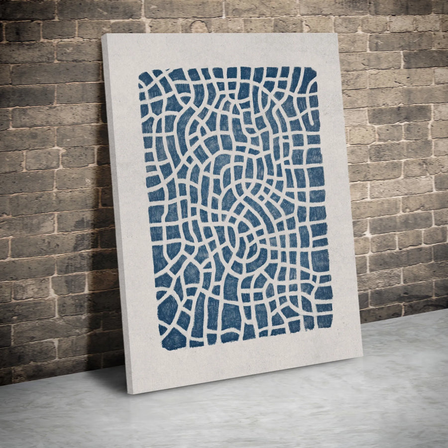 Abstract Blue Geometric Canvas Wall Art | Modern Labyrinth Pattern Print | Premium Fade-Resistant Gallery Wrap | Minimalist Home Decor Gift