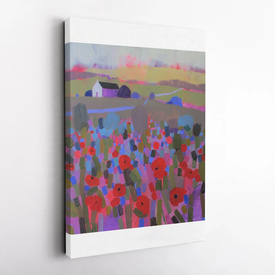 Abstract Poppy Field Canvas Wall Art | Vibrant Floral Meadow Painting Print | Premium Gallery Wrap Canvas | Modern Farmhouse Living Room Decor Gift