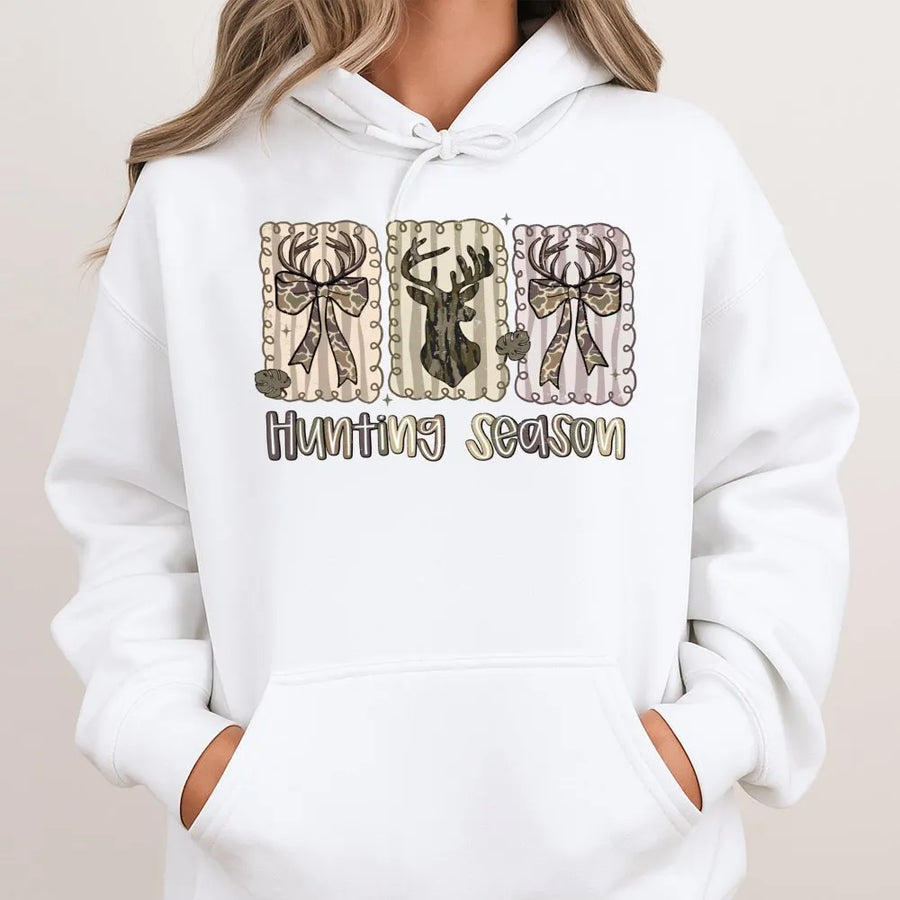 Hunting Season Hoodie | Rustic Deer Antler Bow Graphic | Premium Cotton Blend | Country Girl Fall Gift for Her