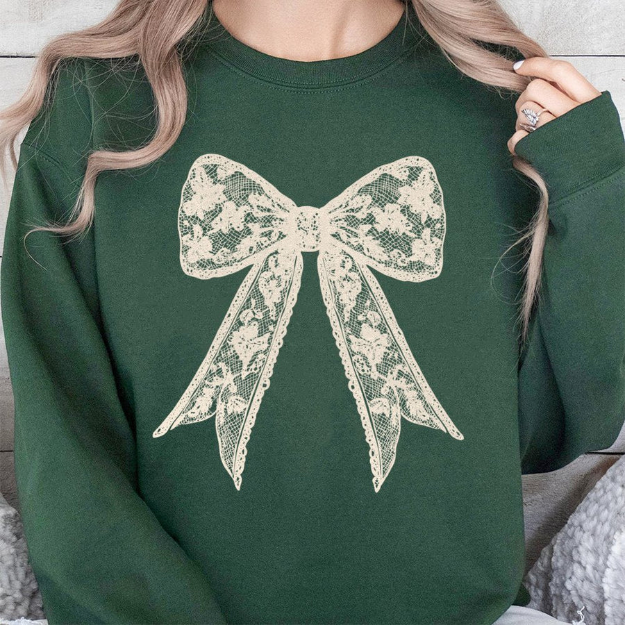 Coquette Lace Bow Sweatshirt | Aesthetic Floral Ribbon Graphic Design | Premium Cotton Blend Crewneck | Trendy Gift for Women & Girls