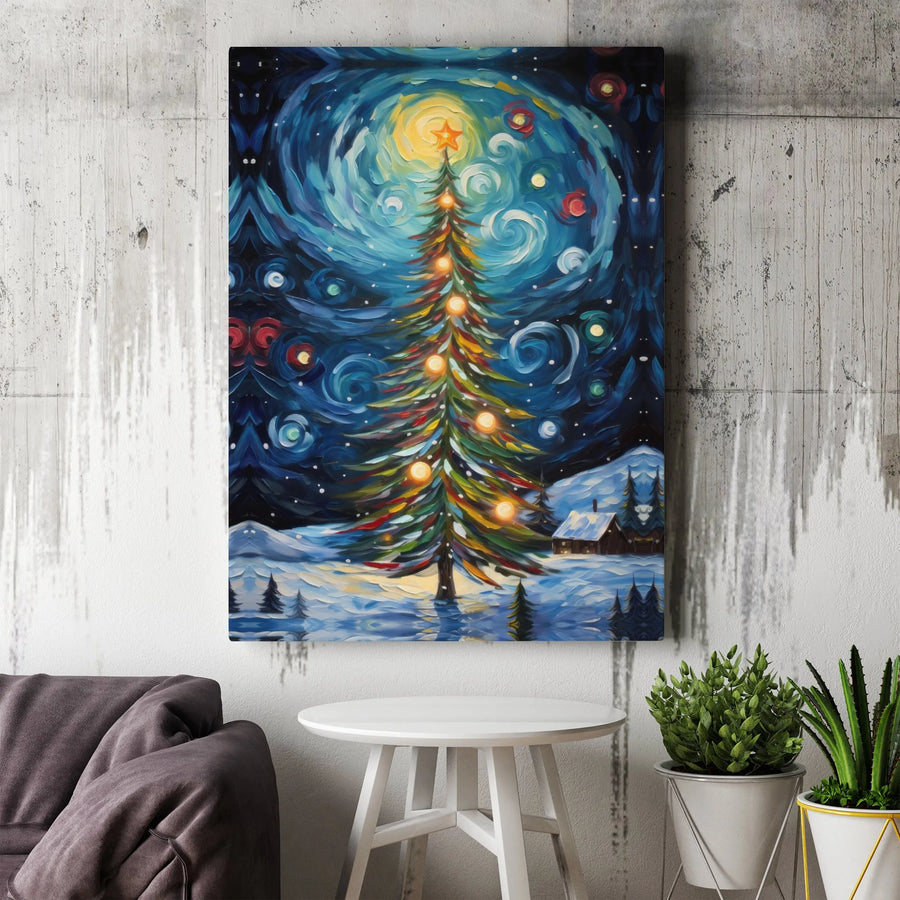 Christmas Tree Canvas Wall Art | Impressionist Winter Landscape | Premium Gallery Wrap Print | Festive Holiday Home Decor Gift