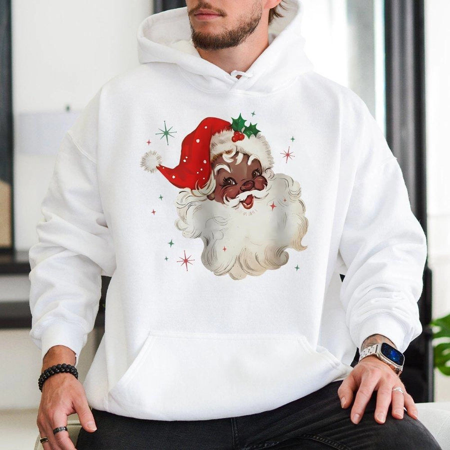 Black Santa Hoodie | Vintage Retro Christmas Graphic | Premium Cotton Blend Unisex Sweatshirt | Festive African American Holiday Gift