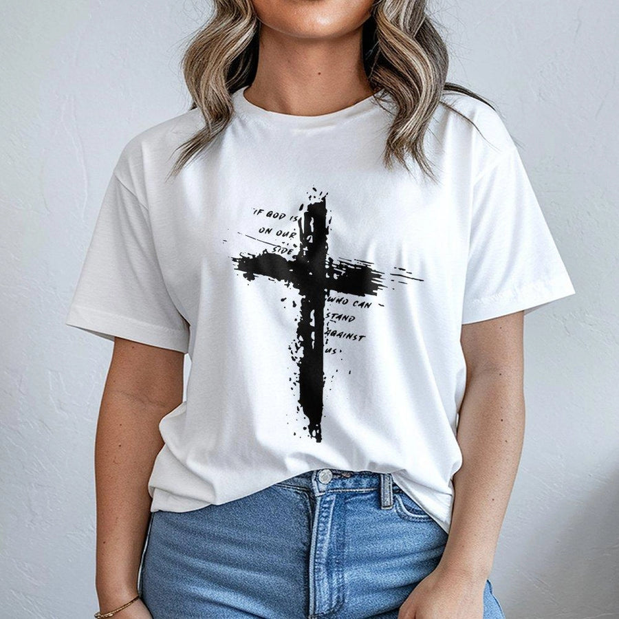 If God Is For Us T-Shirt | Distressed Cross Romans 8:31 Graphic | Soft Cotton Religious Apparel | Christian Faith Gift For Men And Women
